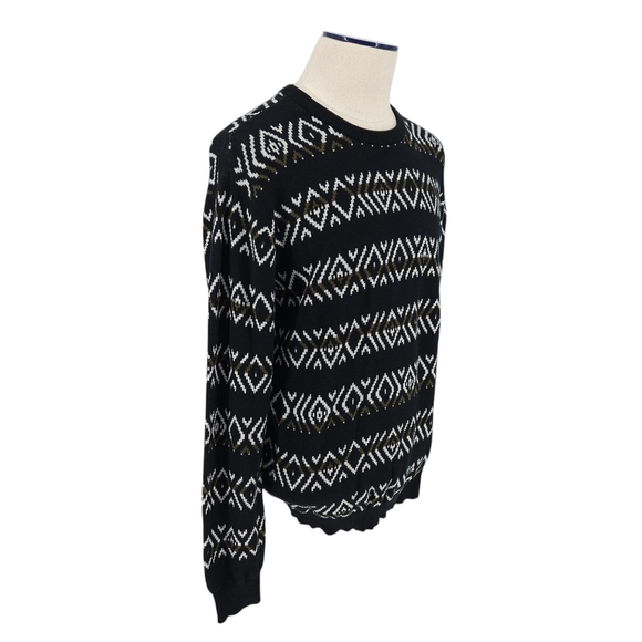 Sovereign Code 1917 Sweater Black Nordic Print Long Sleeve Crew Large - Picture 3 of 9